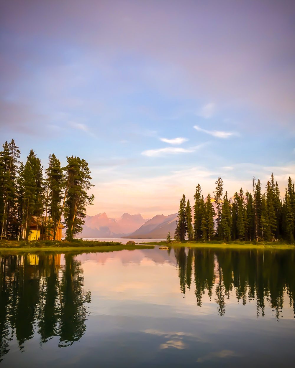 Still lake at sunset